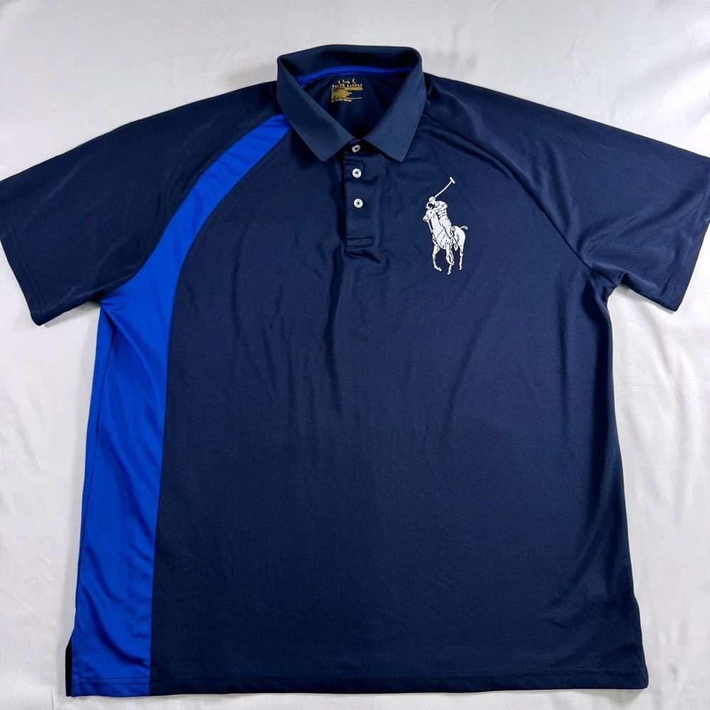 Ralph Lauren Performance Polo Shirt Men XL Navy Blue Big Pony Colorblock Stretch